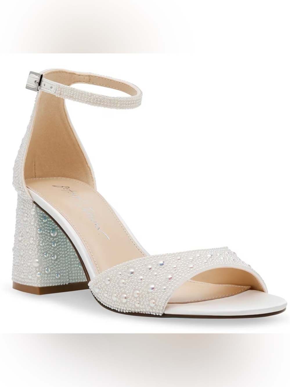 Betsey Johnson Kami Sandal (Women's White Ankle-Strap Block Heel Sandals)
